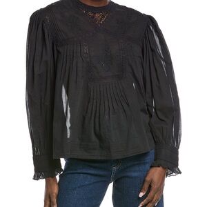 FARM Rio Black Short Sleeve Collar Blouse